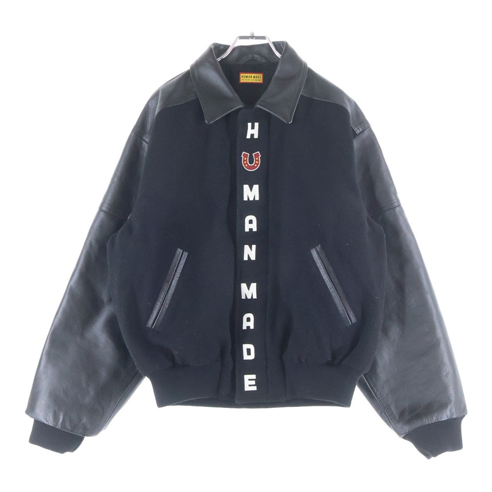 HUMAN MADE(ヒューマンメイド) 26SS STADIUM JACKET バックロゴ刺繍 バーシティジャケット スタジャン ブルゾン ブラック HM31JK001