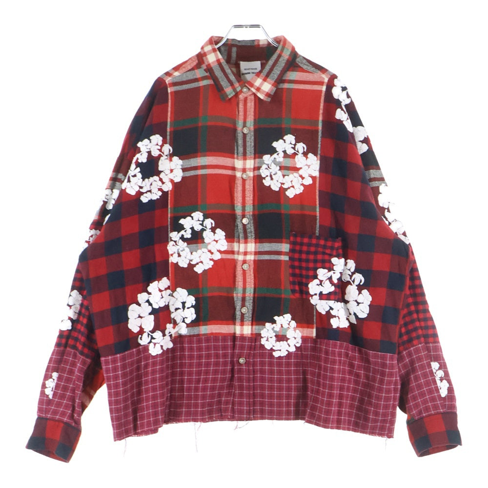 READY MADE(レディメイド) ×DENIM TEARS COTTON WREATH CHECK SHIRT デニムティアーズ エンブロイダリーチェック長袖シャツ レッド RE-DT-RE-00-00-06