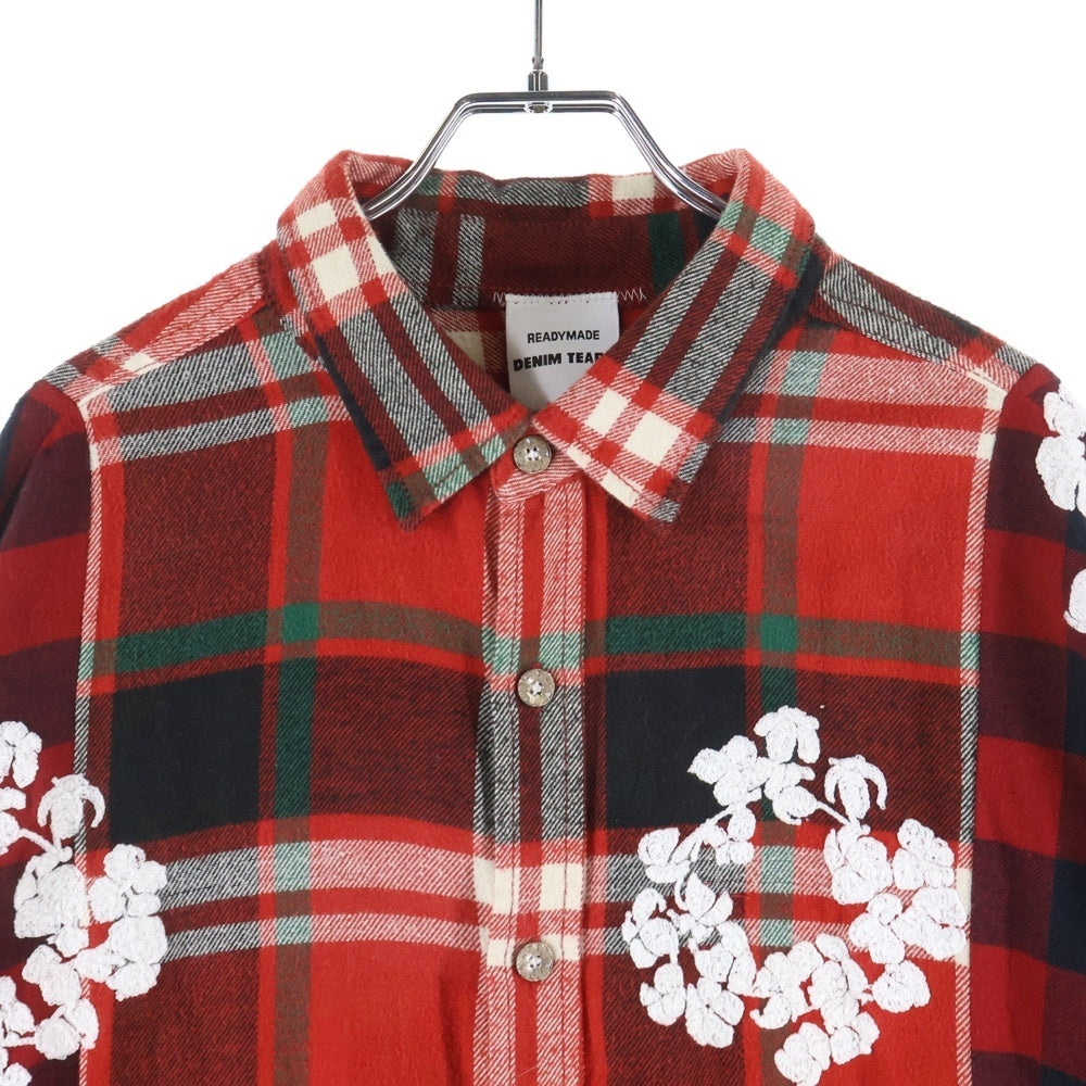 READY MADE(レディメイド) ×DENIM TEARS COTTON WREATH CHECK SHIRT デニムティアーズ エンブロイダリーチェック長袖シャツ レッド RE-DT-RE-00-00-06