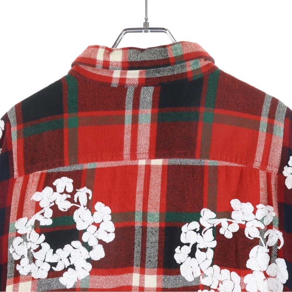 READY MADE(レディメイド) ×DENIM TEARS COTTON WREATH CHECK SHIRT デニムティアーズ エンブロイダリーチェック長袖シャツ レッド RE-DT-RE-00-00-06