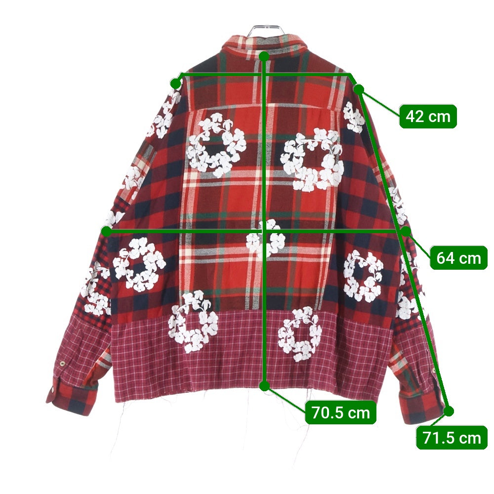 READY MADE(レディメイド) ×DENIM TEARS COTTON WREATH CHECK SHIRT デニムティアーズ エンブロイダリーチェック長袖シャツ レッド RE-DT-RE-00-00-06