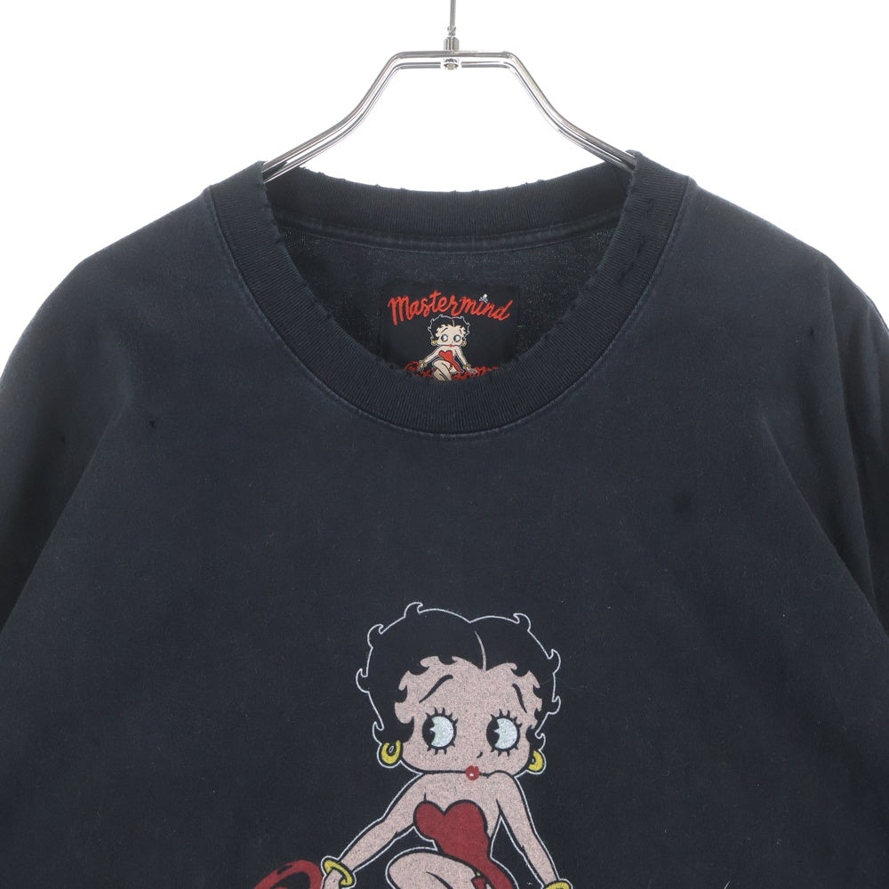 mastermind JAPAN(マスターマインドジャパン) ×Betty Boop ベティブープ ボクシーフィット オーバーサイズ プリント長袖Tシャツ カットソー ブラック MW25C15-TS208