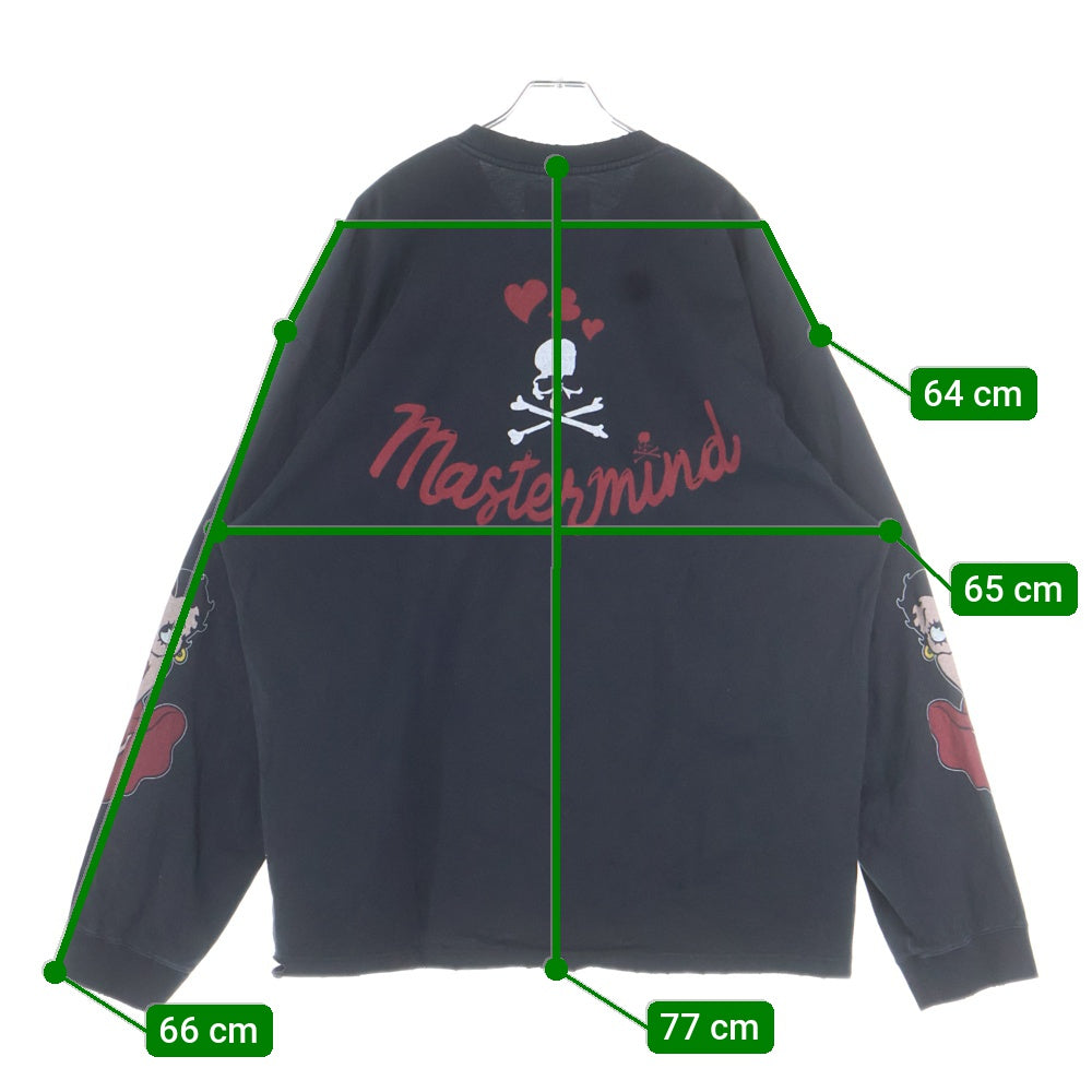 mastermind JAPAN(マスターマインドジャパン) ×Betty Boop ベティブープ ボクシーフィット オーバーサイズ プリント長袖Tシャツ カットソー ブラック MW25C15-TS208