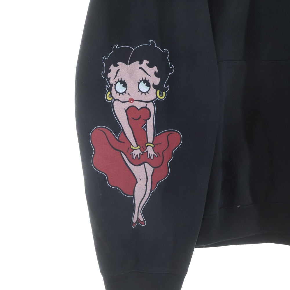 mastermind JAPAN(マスターマインドジャパン) ×Betty Boop ベティブープ ボクシーフィット オーバーサイズ プルオーバースウェットパーカー ブラック MW25C15-SW201