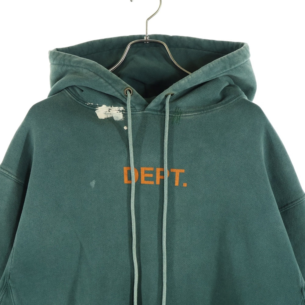 GALLERY DEPT.(ギャラリーデプト) LOGO OVER SIZED HOODIE ダメージ加工 ロゴオーバーサイズプルオーバースウェットパーカー グリーン