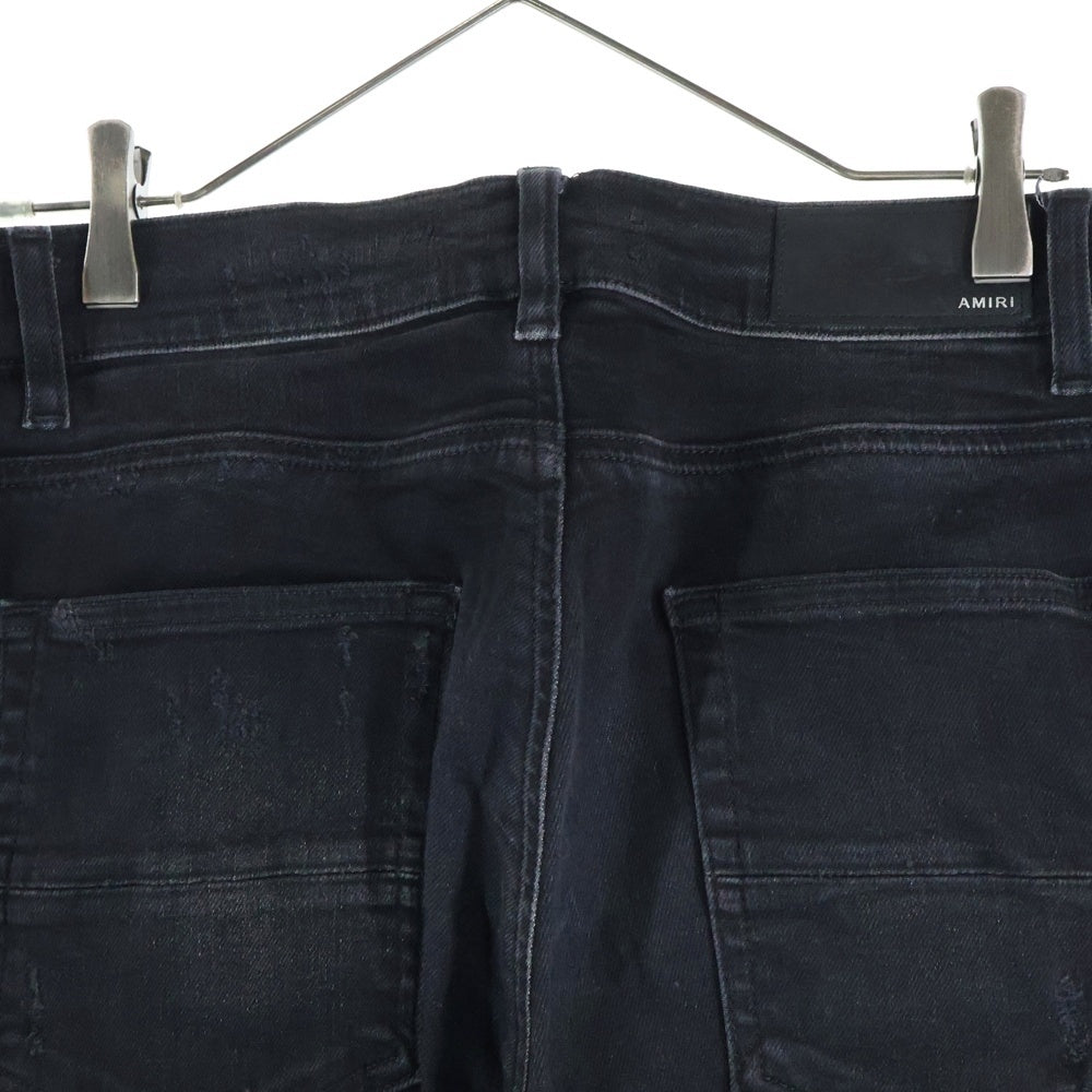 AMIRI(アミリ) ロゴパッチ ダメージ加工 ストレッチスキニーデニムパンツ ブラック
