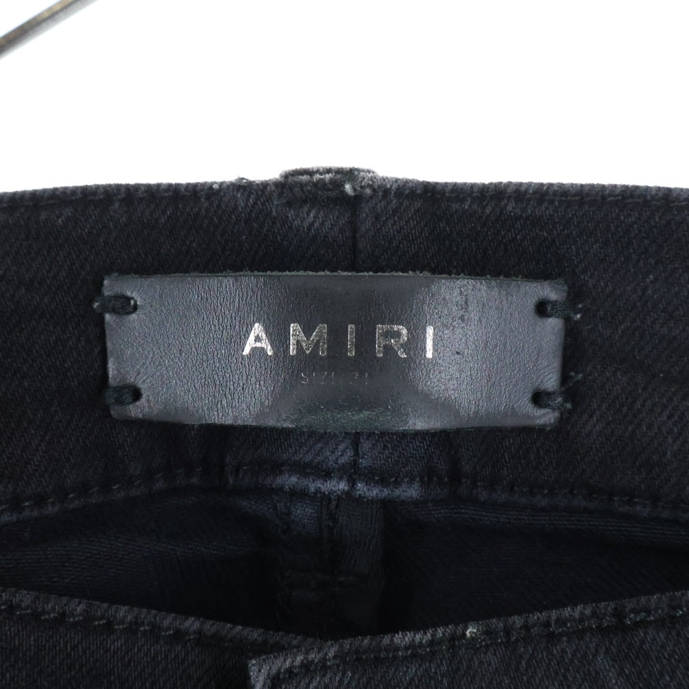 AMIRI(アミリ) ロゴパッチ ダメージ加工 ストレッチスキニーデニムパンツ ブラック