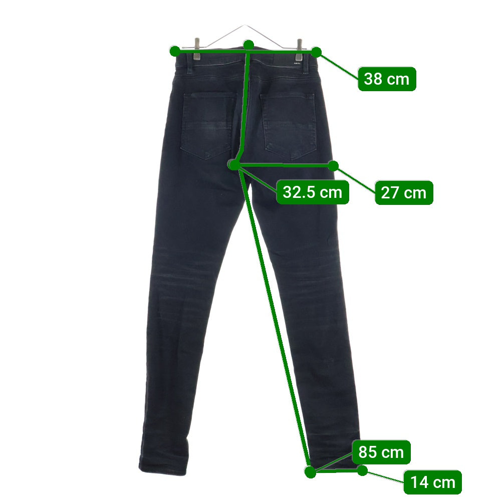 AMIRI(アミリ) ロゴパッチ ダメージ加工 ストレッチスキニーデニムパンツ ブラック