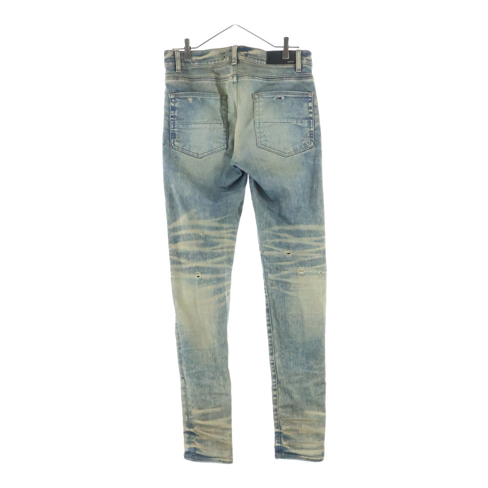 AMIRI(アミリ) ロゴパッチ フェードダメージ加工 ストレッチスキニーデニムパンツ インディゴ/ブラウン