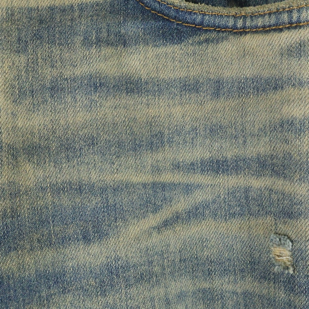 AMIRI(アミリ) ロゴパッチ フェードダメージ加工 ストレッチスキニーデニムパンツ インディゴ/ブラウン