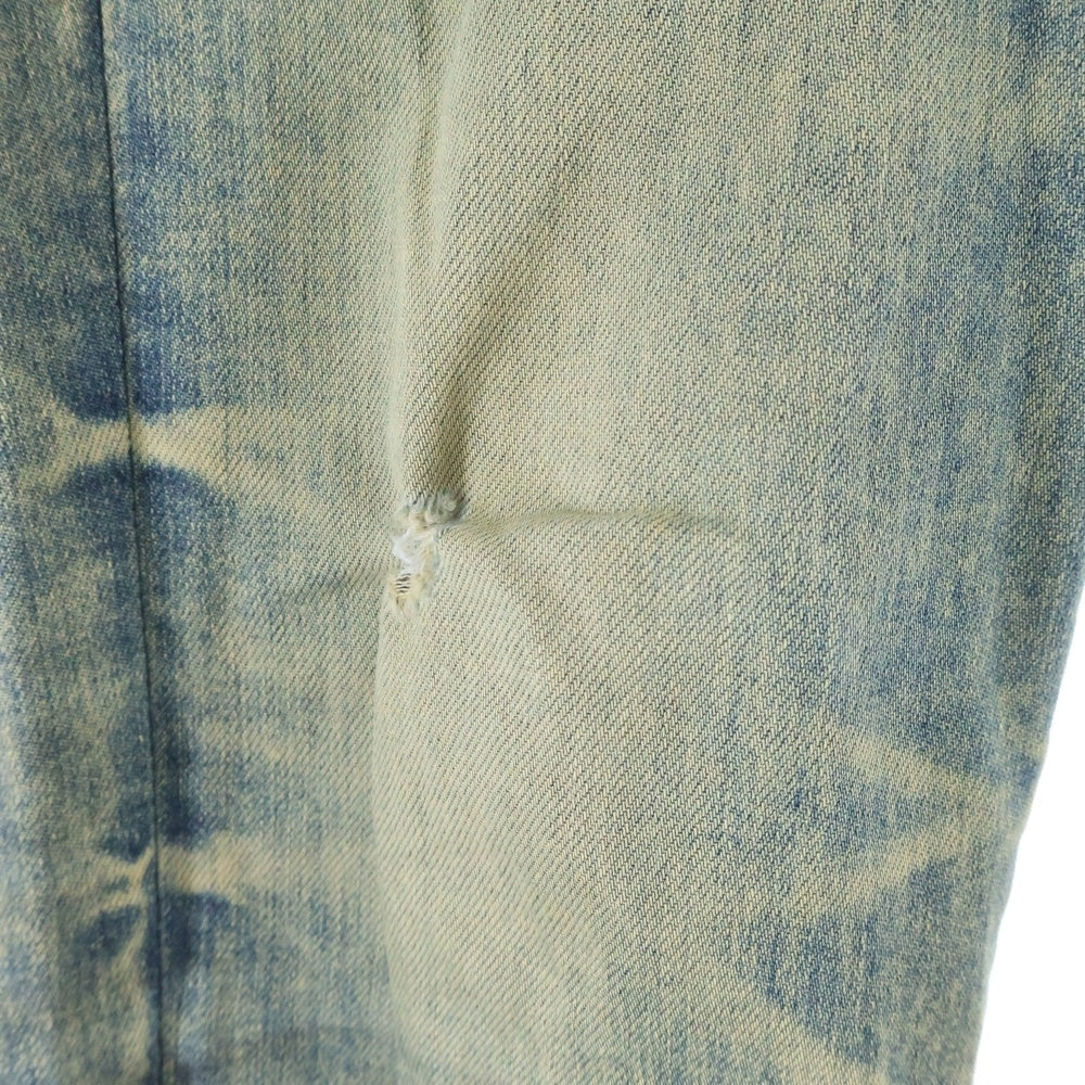AMIRI(アミリ) ロゴパッチ フェードダメージ加工 ストレッチスキニーデニムパンツ インディゴ/ブラウン