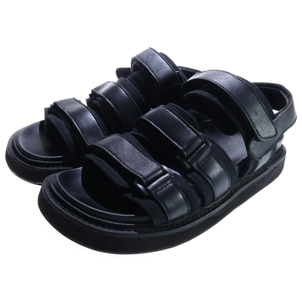 Yohji Yamamoto(ヨウジヤマモト) 25SS SHEEP/C CANVAS FOOTBED SANDAL シープスキン キャンバス フットベット ストラップサンダル ブラック HP-E05-779-2-04