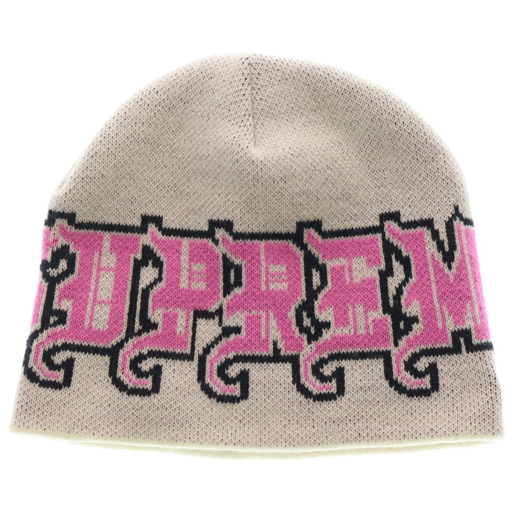 SUPREME(シュプリーム) 25AW ×New Era Outline Beanie ×ニューエラ アウトラインロゴ ニット ビーニー ホワイト レディース