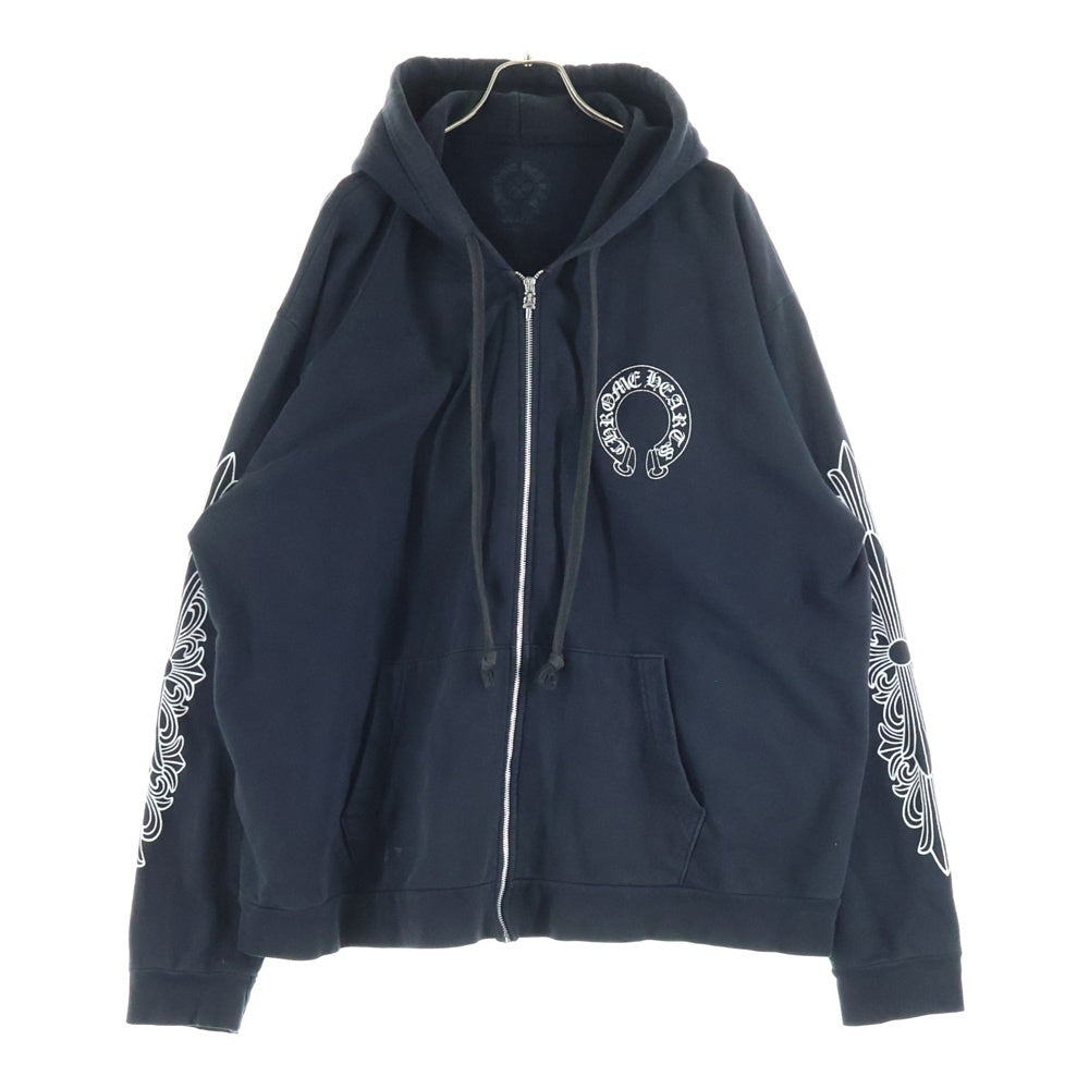 CHROME HEARTS(クロムハーツ) SWTSHRT HD ZIP ダガージップ アームフローラル バックホースシュープリント ジップアップスウェットパーカー フーディー ブラック