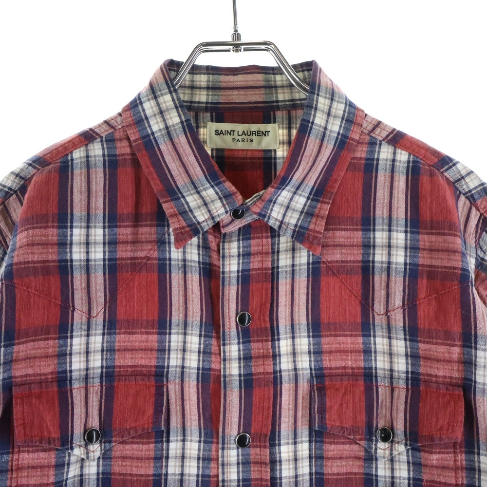 SAINT LAURENT PARIS(サンローランパリ) Flannel Check Shirt フランネルチェック長袖シャツ レッド 498101 Y843R