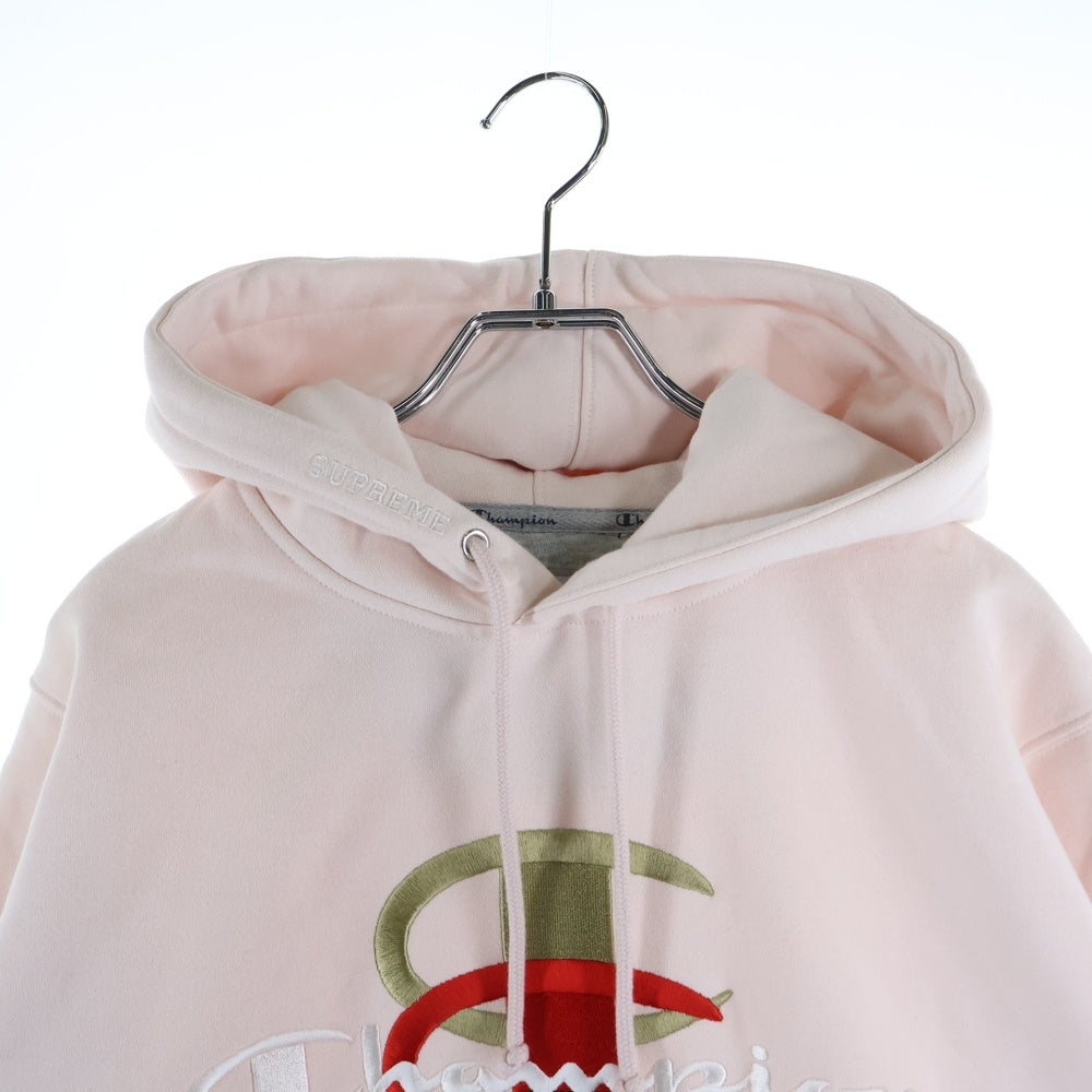 SUPREME(シュプリーム) 17AW Champion Stacked C Hooded Sweatshirt チャンピオン スタックドC ロゴ刺繍 プルオーバースウェットパーカー フーディー ピンク
