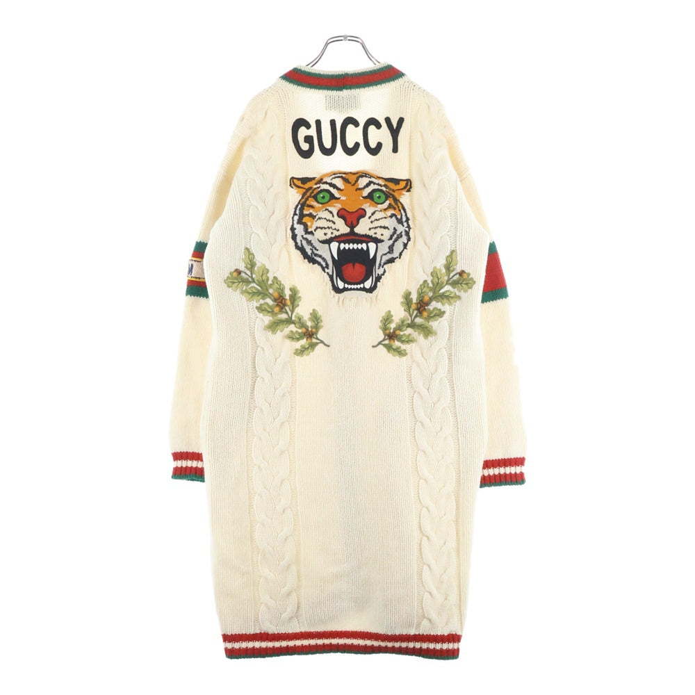 GUCCI(グッチ) Long Wool Knit Cardigan ロゴ刺繍 ロングウールニットカーディガン アイボリー 501427 X9N09