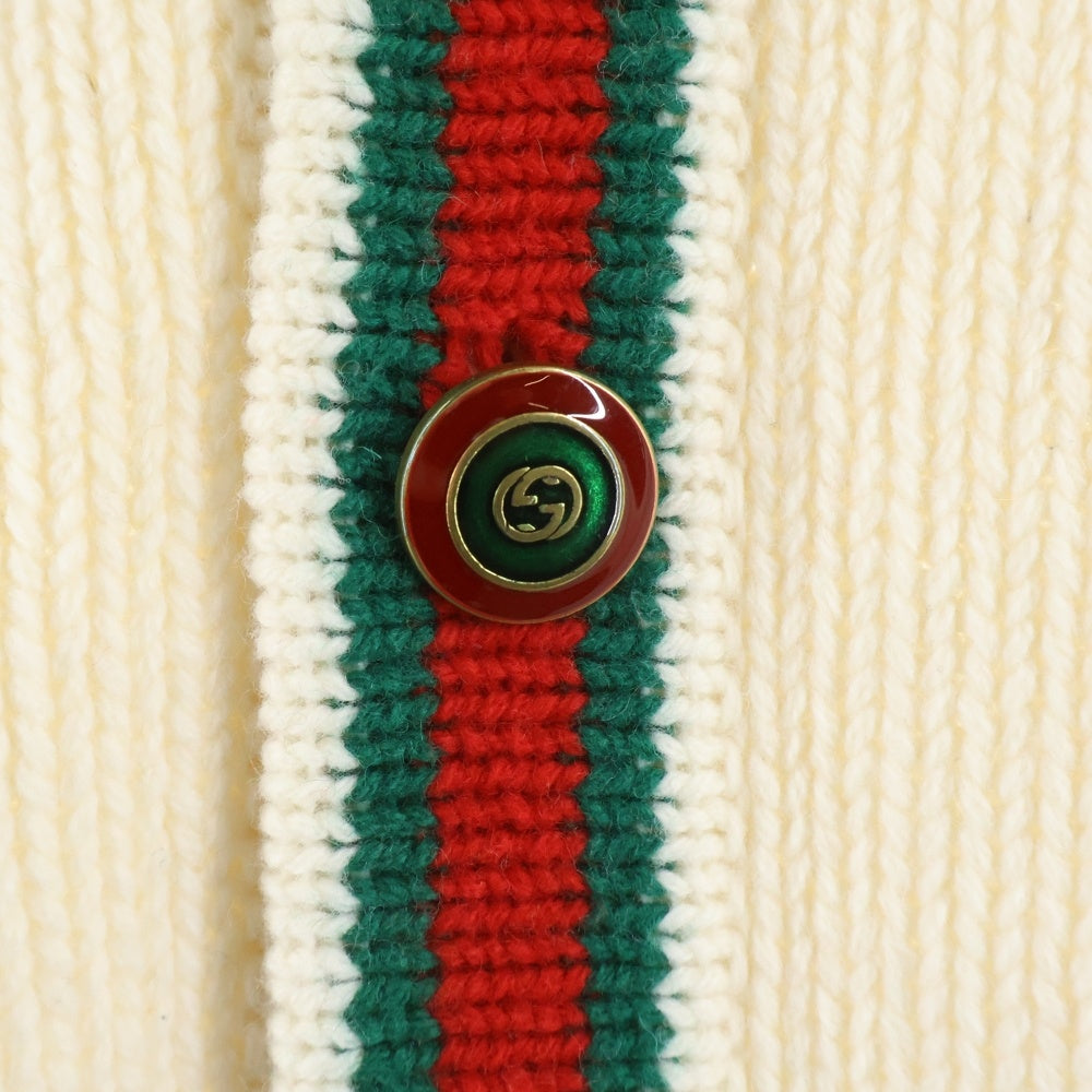 GUCCI(グッチ) Long Wool Knit Cardigan ロゴ刺繍 ロングウールニットカーディガン アイボリー 501427 X9N09