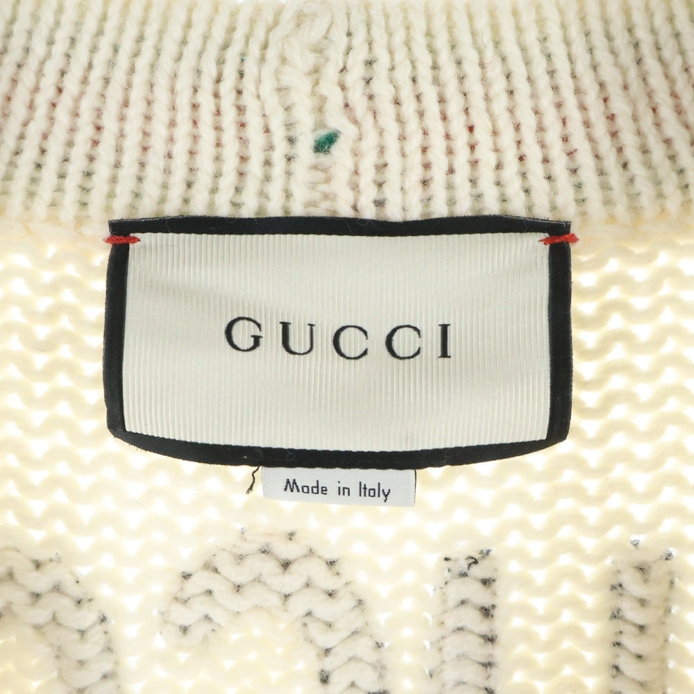GUCCI(グッチ) Long Wool Knit Cardigan ロゴ刺繍 ロングウールニットカーディガン アイボリー 501427 X9N09