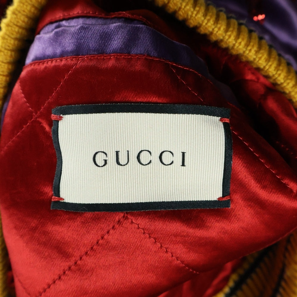 GUCCI(グッチ) Crystal Embroidered Acetate Bomber Jacket ラインストーン装飾 サテンボンバージャケット スカジャン パープル 501094 Z704C