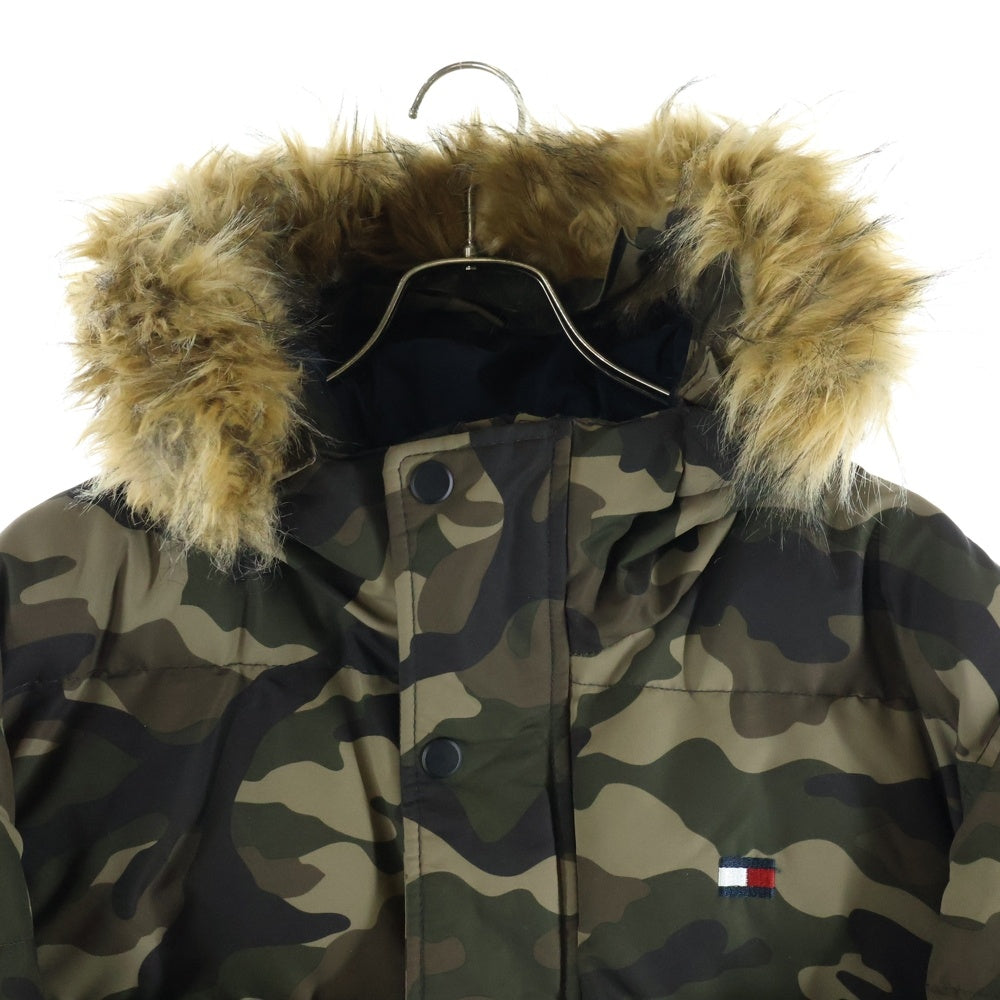 TOMMY HILFIGER(トミーヒルフィガー) ESSENTIALS HOODED BOMBER JACKET カモフラージュ 迷彩 ファー付き 中綿ジャケット カーキ 159AP863