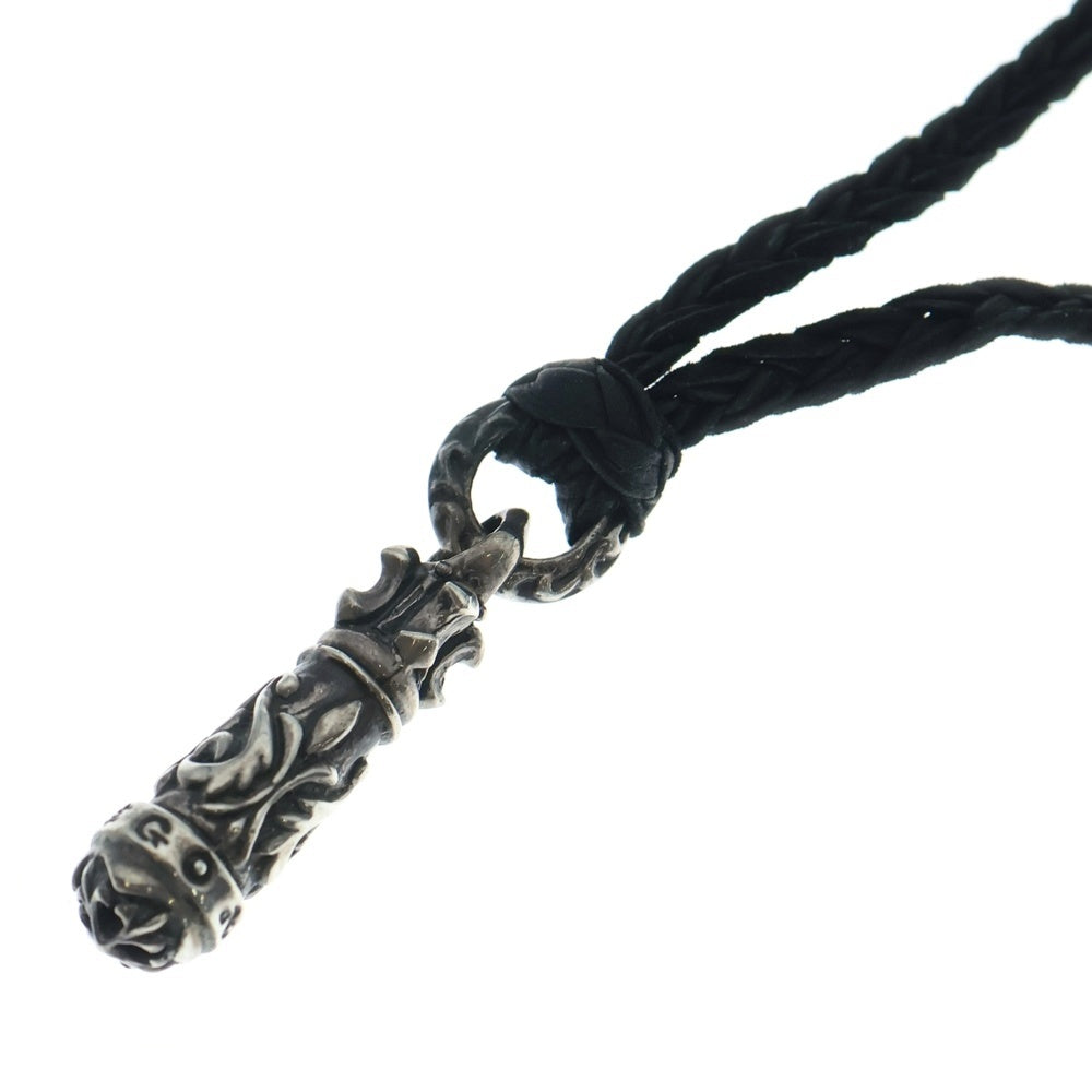 A&G(エーアンドジー) ROLLER LEATHER BRAID ローラー レザーブレイド ペンダントトップ ネックレス ブラック/シルバー