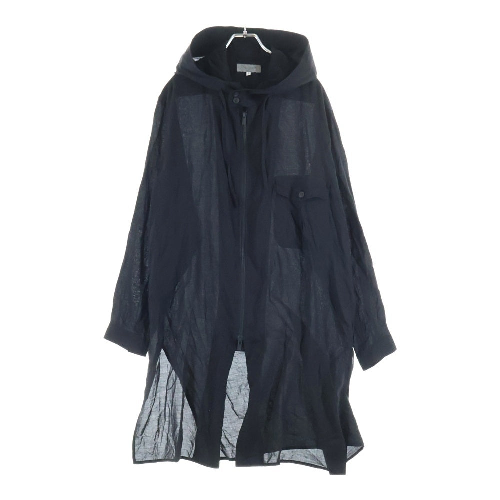Yohji Yamamoto POUR HOMME(ヨウジヤマモト プールオム) 24SS CM CELLULOSE LAWN A ZIPPER HOOD B セルロース ローン ジップアップ フーディ コート ブラック HS-B09-200