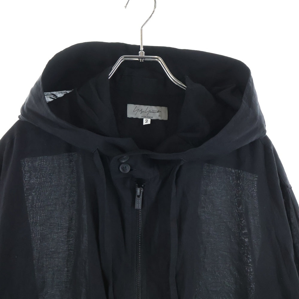 Yohji Yamamoto POUR HOMME(ヨウジヤマモト プールオム) 24SS CM CELLULOSE LAWN A ZIPPER HOOD B セルロース ローン ジップアップ フーディ コート ブラック HS-B09-200