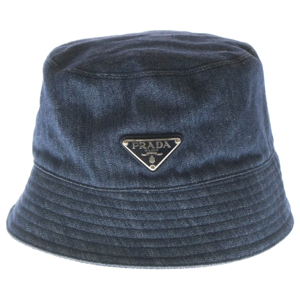 PRADA(プラダ) トライアングルロゴ バケットハット 帽子 インディゴブルー デニム 2HC137 レディース