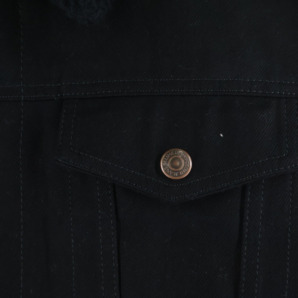 CELINE(セリーヌ) 22AW Back Logo Jacket ライトストーン バックロゴ ボア デニムジャケット トラッカージャケット ブラック 2Q523085T