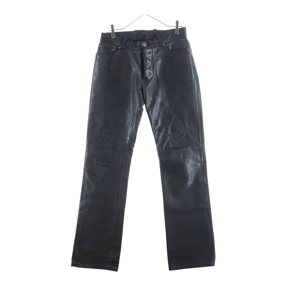 CHROME HEARTS(クロムハーツ) LTHR PANTS フレアニー クロスボールボタンフライ レザーパンツ ブラック