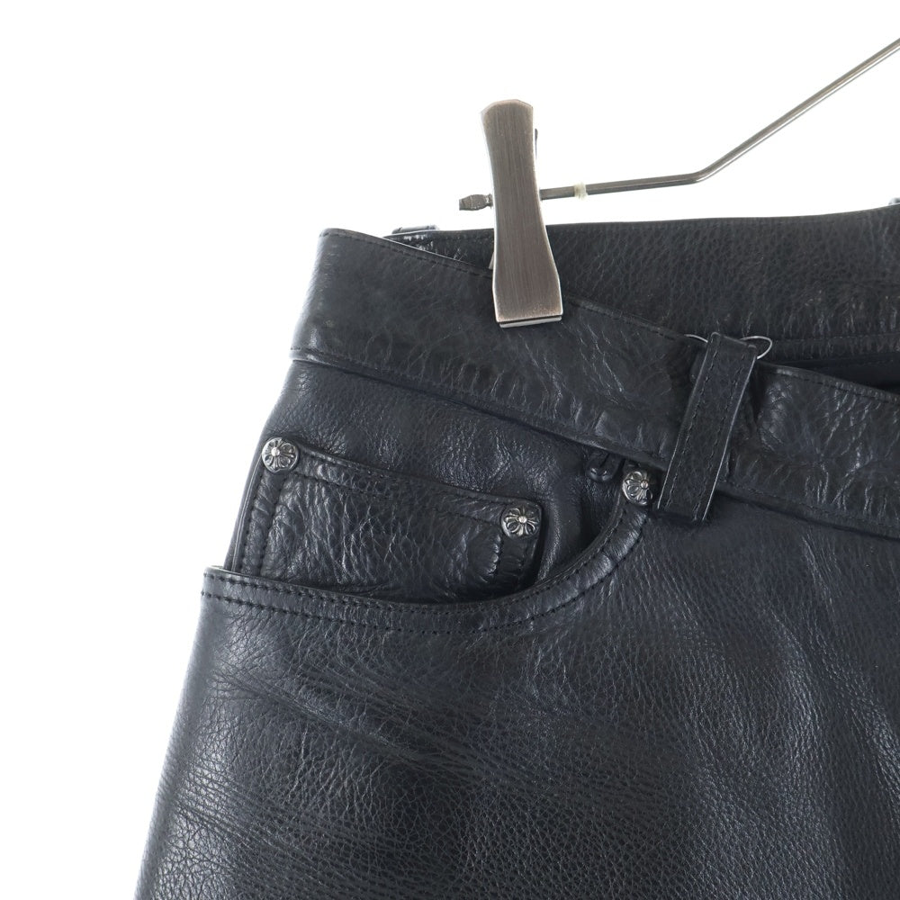 CHROME HEARTS(クロムハーツ) LTHR PANTS フレアニー クロスボールボタンフライ レザーパンツ ブラック
