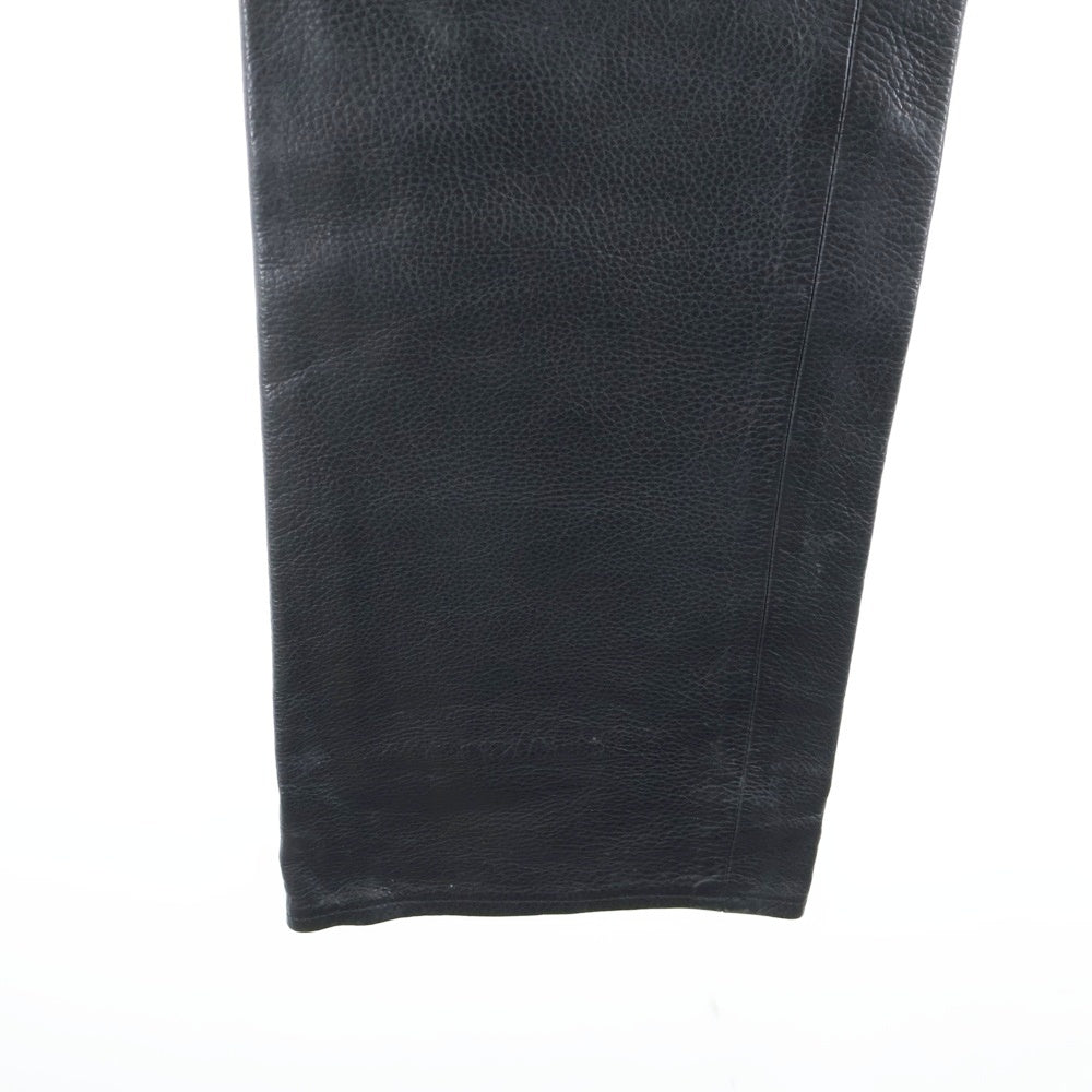 CHROME HEARTS(クロムハーツ) LTHR PANTS フレアニー クロスボールボタンフライ レザーパンツ ブラック