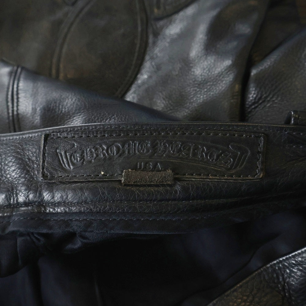 CHROME HEARTS(クロムハーツ) LTHR PANTS フレアニー クロスボールボタンフライ レザーパンツ ブラック