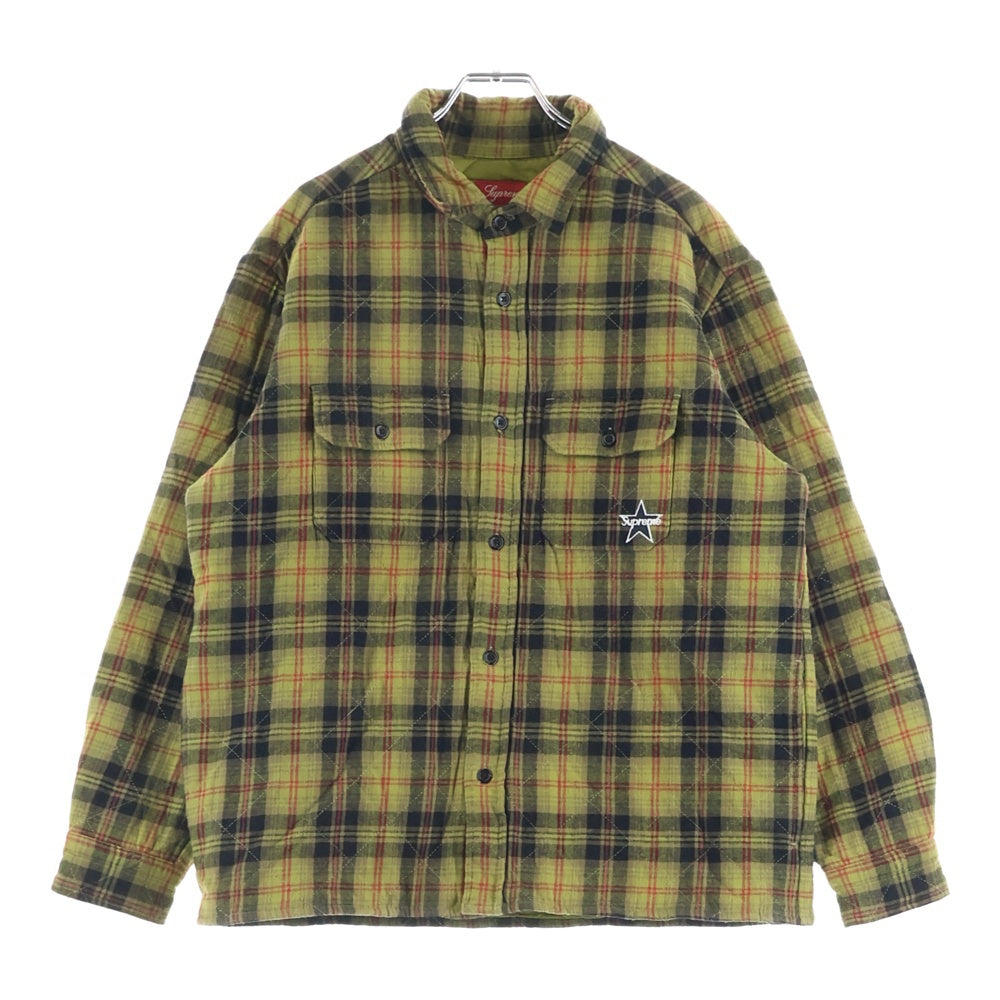 SUPREME(シュプリーム) 21AW Quilted Plaid Flannel Shirt スターロゴ刺繍 キルティングフランネルシャツ 長袖シャツ イエロー