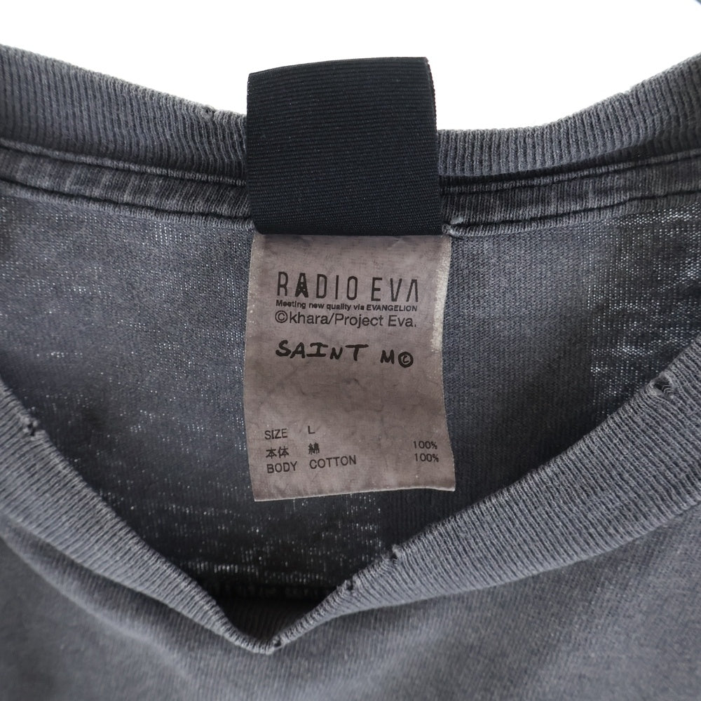 SAINT MICHAEL(セントマイケル) 24SS ×EVANGELION EV SS TEE NEON GNSIS エヴァンゲリオン ダメージ加工 半袖Tシャツ グレー SM-YS8-0000-C24