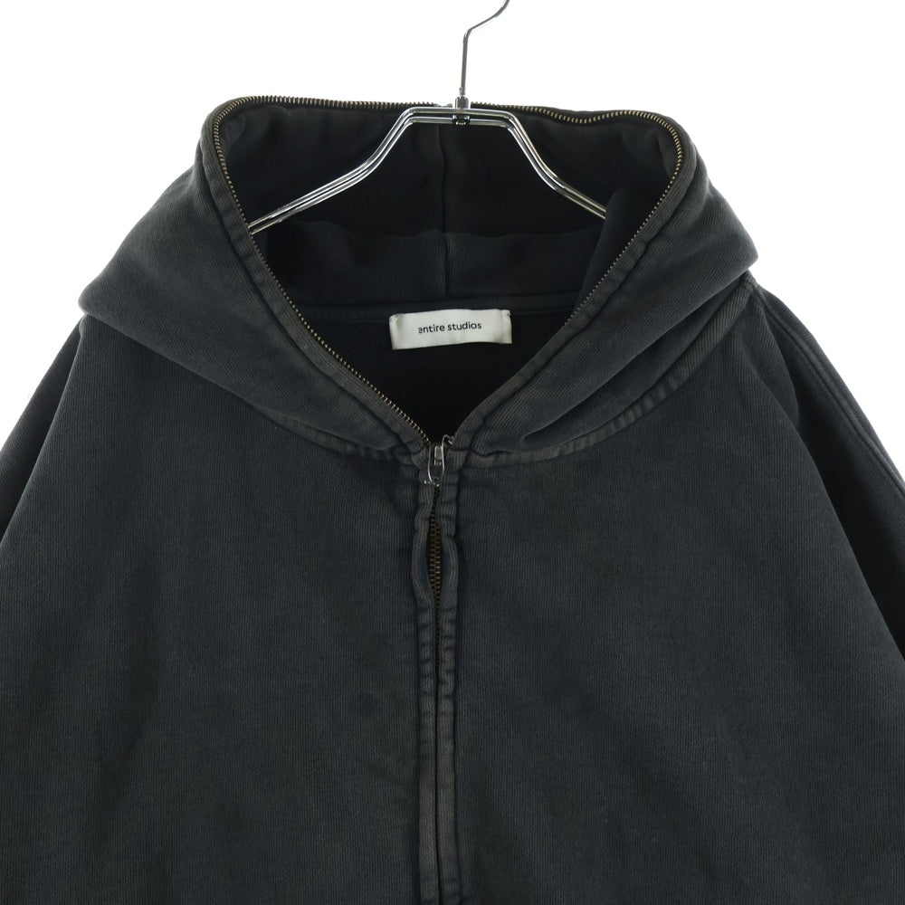entire studios(エンタイア スタジオ) ETERNAL ZIP ウォッシュド加工 フルジップ ジップアップスウェットパーカー ブラック UNU-25-1003