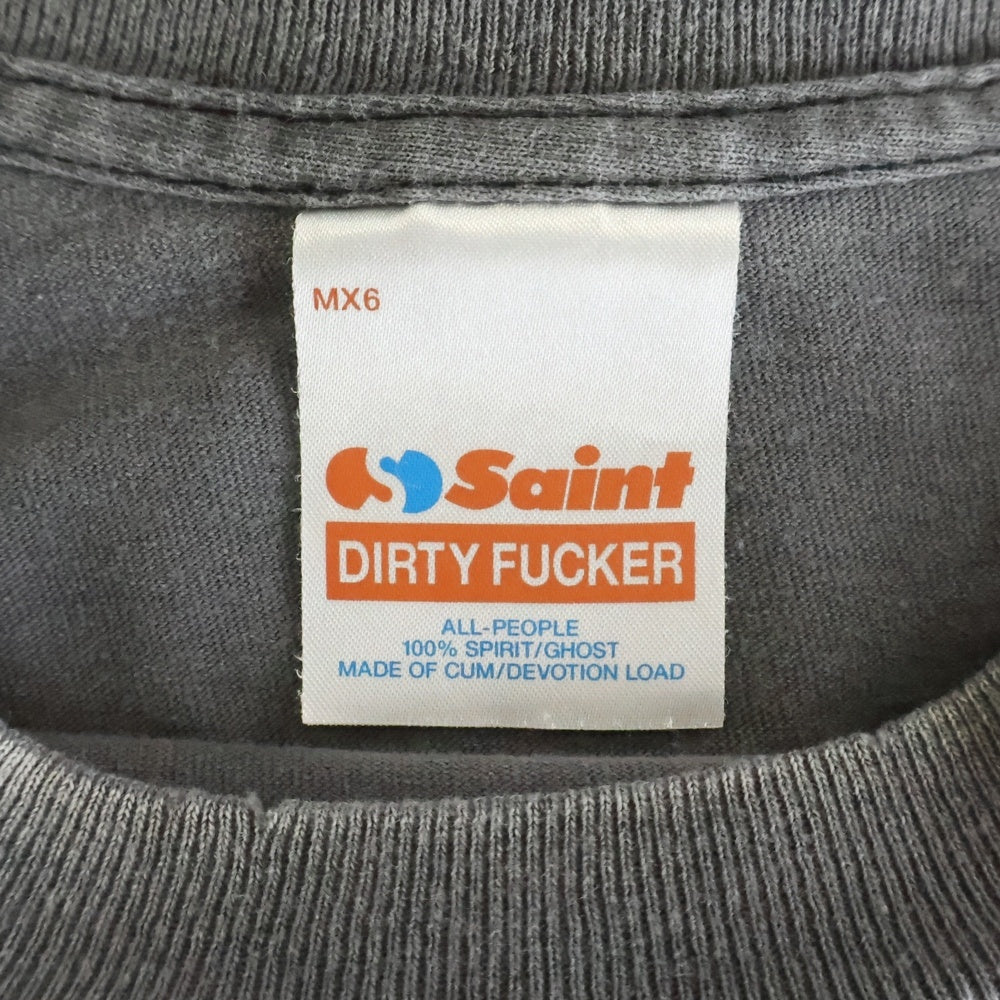 SAINT MICHAEL(セントマイケル) 25SS SS TEE SAINT MX6 キャラクタープリント ダメージ加工 半袖Tシャツ グレー SM-HR8-0000-014