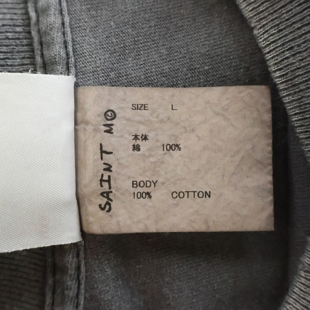 SAINT MICHAEL(セントマイケル) 25SS SS TEE SAINT MX6 キャラクタープリント ダメージ加工 半袖Tシャツ グレー SM-HR8-0000-014