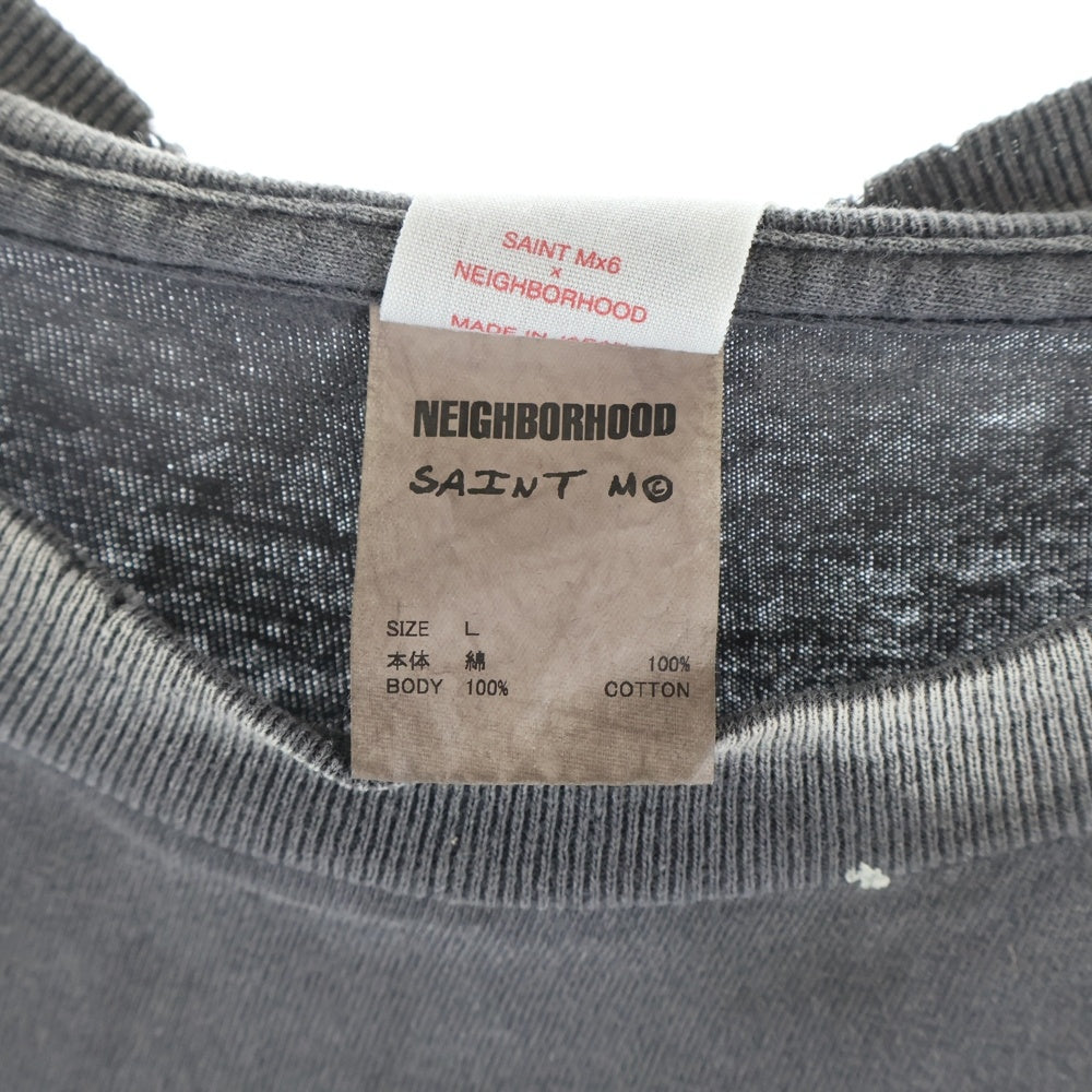 SAINT MICHAEL(セントマイケル) 25SS ×NEIGHBORHOOD STHD SS TEE HOOD ×ネイバーフッド フロントプリント半袖Tシャツ 半袖カットソー グレー SM-HR8-0000-C69