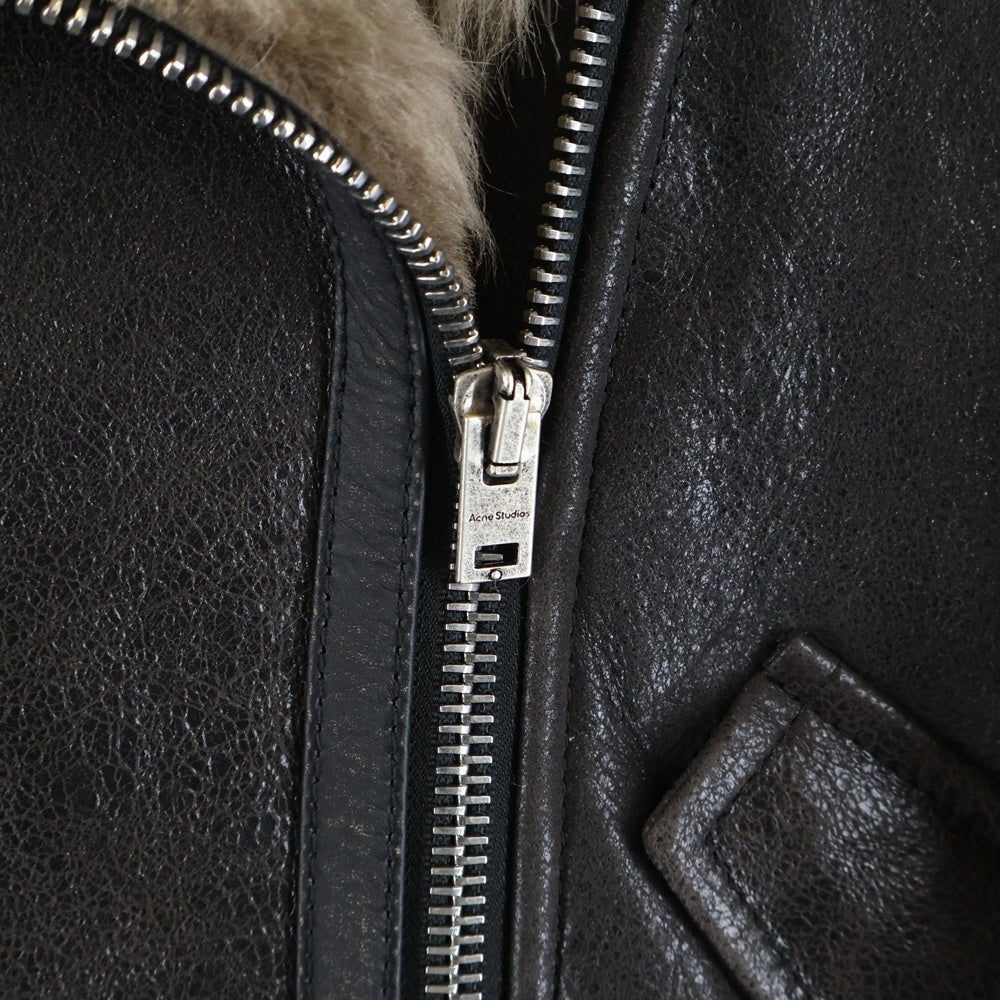 Acne Studios(アクネ ストゥディオズ) バックロゴプレート ダブルブレスト レザーシアリングジャケット ブラウン レディース FN-WN-LEAT000402