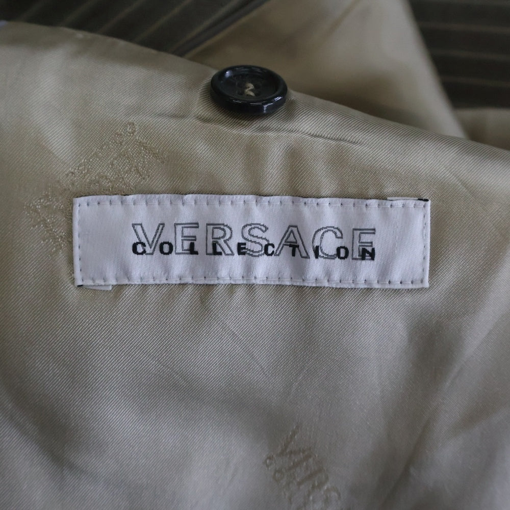 VERSACE(ヴェルサーチ) Set Up Suit ストライプ シルク混 ウールテーラードジャケット ストライプ パンツ グレー CTX546002