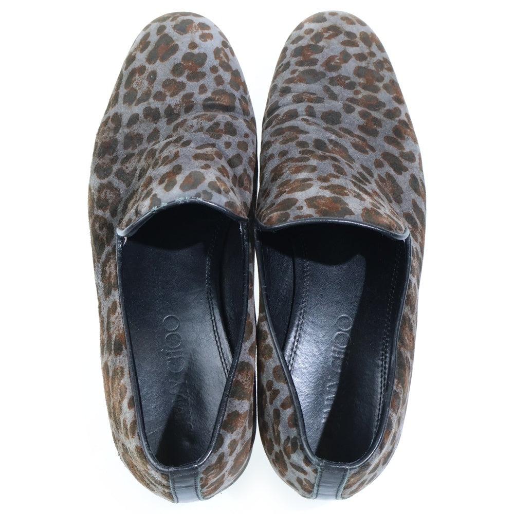 JIMMY CHOO(ジミーチュウ) レオパード スウェード ヴァンプローファー ローカットシューズ ブラック グレー