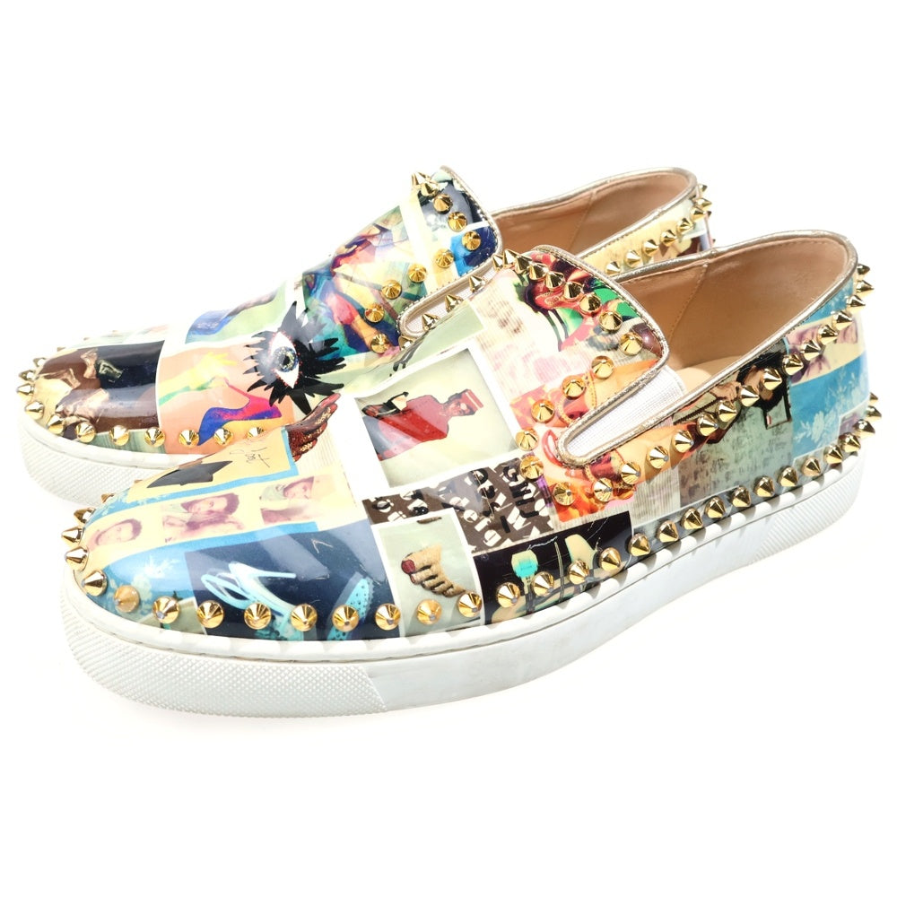 CHRISTIAN LOUBOUTIN(クリスチャンルブタン) Pik Boat パテントレザー スタッズ ローカットスニーカー マルチ