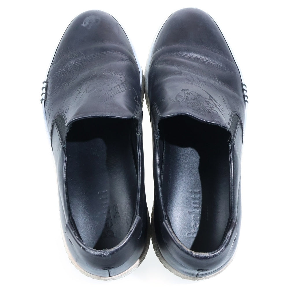 Berluti(ベルルッティ) プレイタイム スクリット カリグラフィ レザースリッポン ローカットスニーカー ブラック