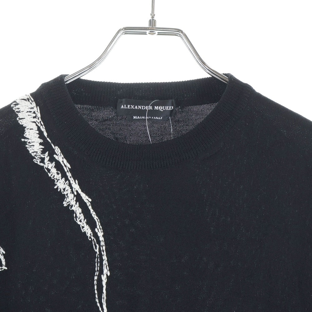 Alexander McQueen(アレキサンダーマックイーン) スカル刺繍 クルーネックニットセーター ブラック 551169 Q1WSO