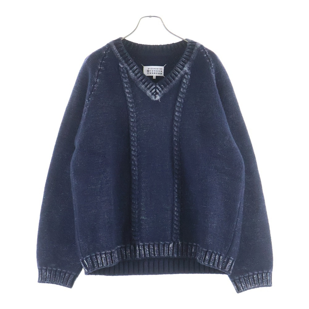 Maison Margiela(メゾンマルジェラ) 22SS V Neck Heavy Knit Sweater パッチワーク Vネック ヘビーニットセーター ネイビー S50GP0267 S17996