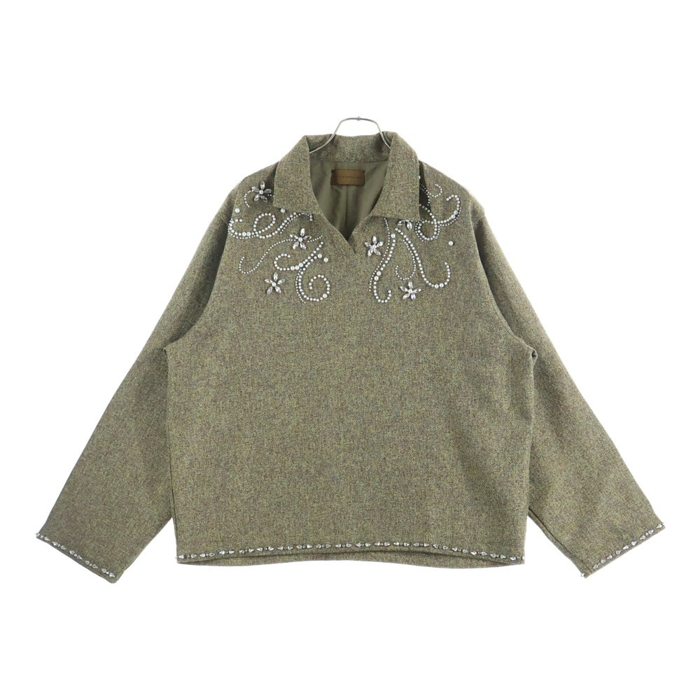 BIRTH OF ROYAL CHILD(バースオブロイヤルチャイルド) Diamond Floral Knit パール装飾 長袖ツイードシャツ ベージュ