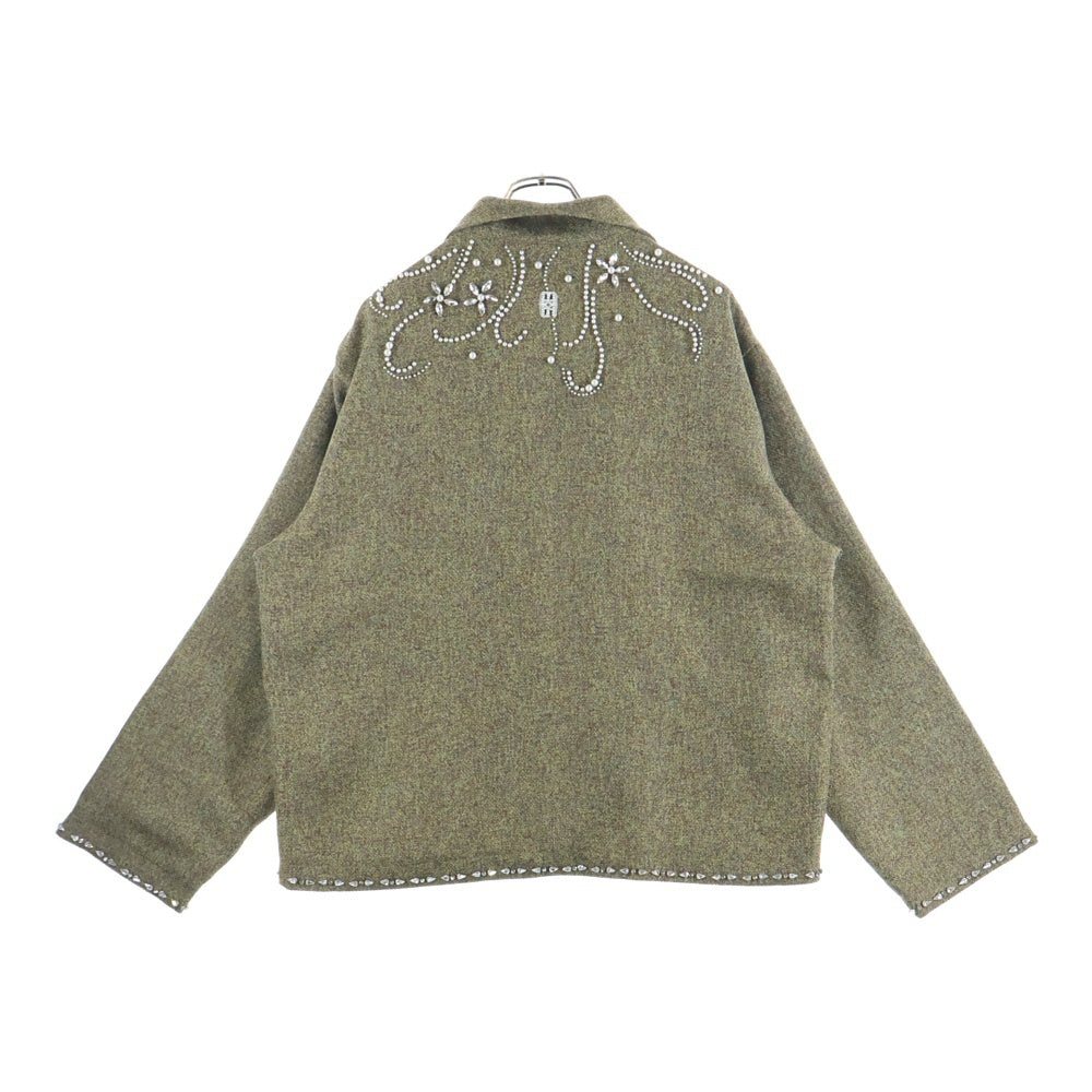 BIRTH OF ROYAL CHILD(バースオブロイヤルチャイルド) Diamond Floral Knit パール装飾 長袖ツイードシャツ ベージュ