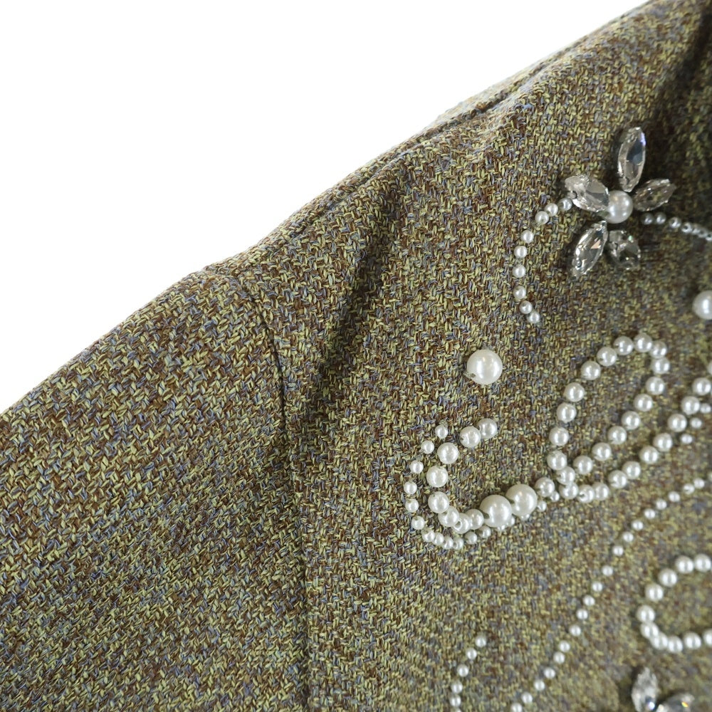 BIRTH OF ROYAL CHILD(バースオブロイヤルチャイルド) Diamond Floral Knit パール装飾 長袖ツイードシャツ ベージュ